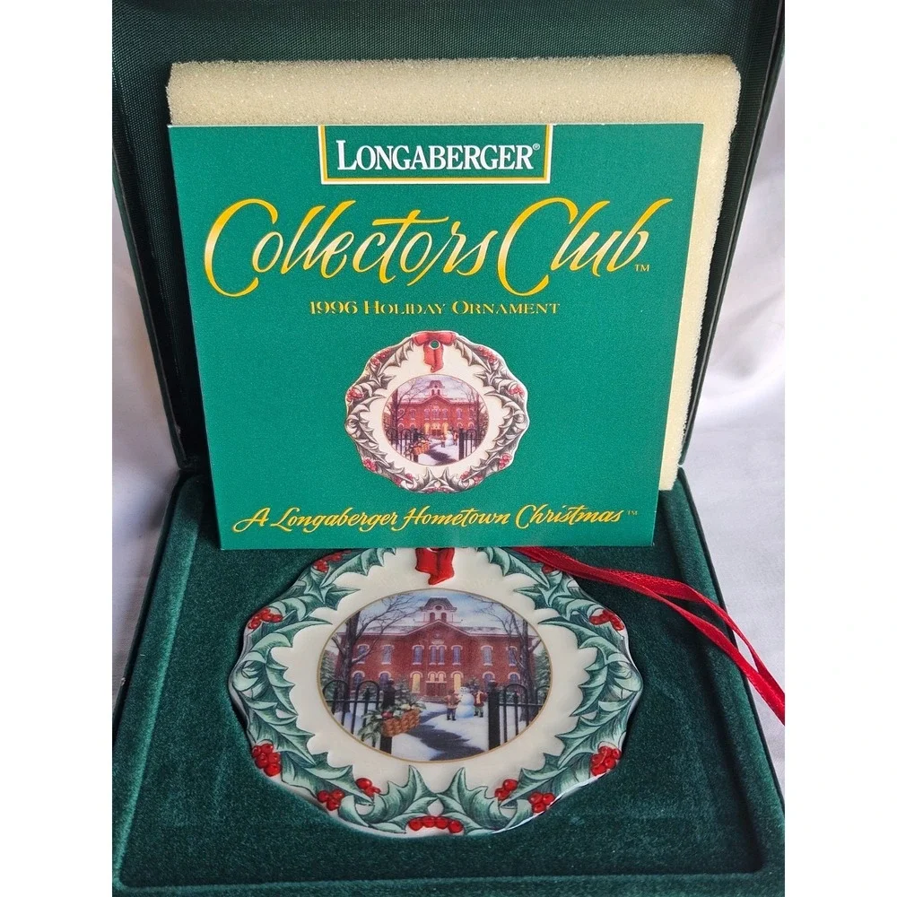 LONGABERGER COLLECTORS CLUB PORCELAIN HOMETOWN  CHRISTMAS 1996 ORNAMENT MIB